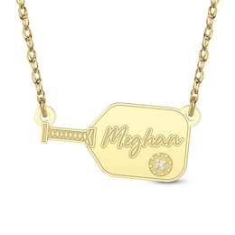 Diamond Accent Engravable Pickleball Necklace (1 Line)