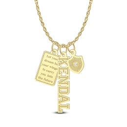 Diamond Accent Engravable Graduation Crest and Name Three Piece Charm Pendant (2 Lines)