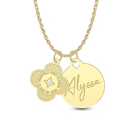 Birthstone Engravable Graduation Clover and Name Disc Two Piece Charm Pendant (1 Stone and 3 Lines)