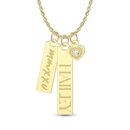 Birthstone Engravable Name and Roman Numeral Year with Heart Three Piece Charm Pendant (1 Stone, Line and Year)