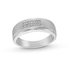 Thumbnail Image 0 of 0.10 CT. T.W. Diamond Double Row Stepped Edge Anniversary Band in 10K White Gold