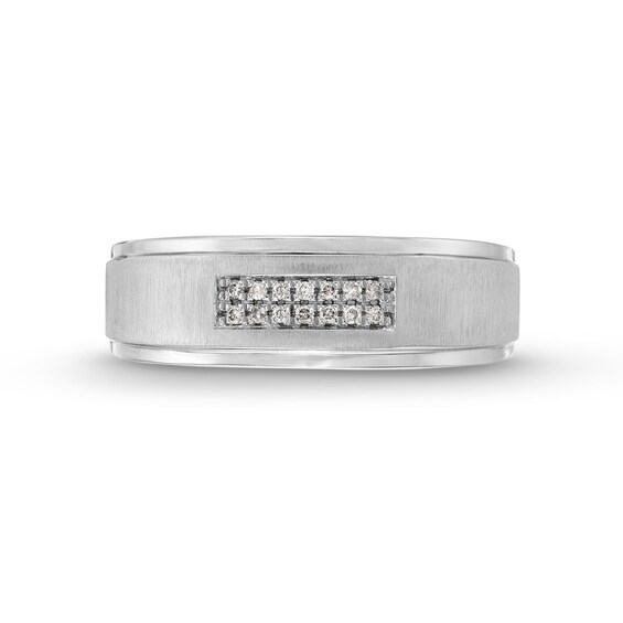 0.10 CT. T.W. Diamond Double Row Stepped Edge Anniversary Band in 10K White Gold