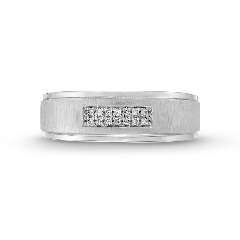 0.10 CT. T.W. Diamond Double Row Stepped Edge Anniversary Band in 10K White Gold|Peoples Jewellers