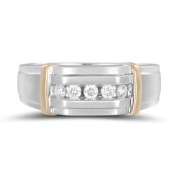 0.25 CT. T.W. Diamond Five Stone Collar Stepped Edge Anniversary Band in 10K Two-Tone Gold