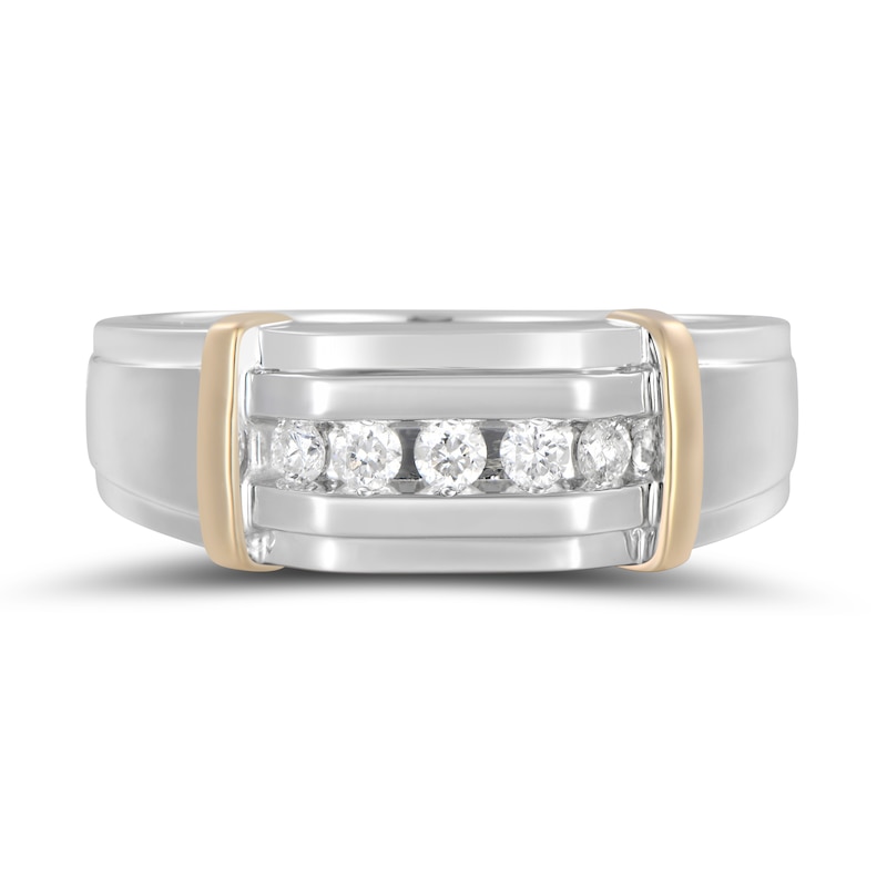 0.25 CT. T.W. Diamond Five Stone Collar Stepped Edge Anniversary Band in 10K Two-Tone Gold|Peoples Jewellers