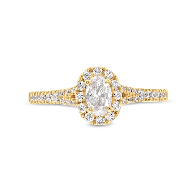Vera Wang Love Collection 0.58 CT. T.W. Oval Diamond Frame Split Shank Engagement Ring in 14K Gold|Peoples Jewellers