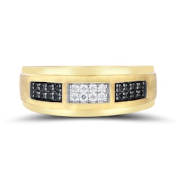 0.25 CT. T.W. Black and White Diamond Double Row Stepped Edge Anniversary Band in 10K Gold
