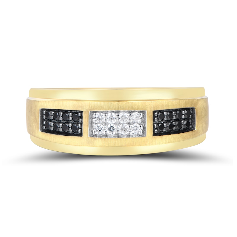0.25 CT. T.W. Black and White Diamond Double Row Stepped Edge Anniversary Band in 10K Gold|Peoples Jewellers