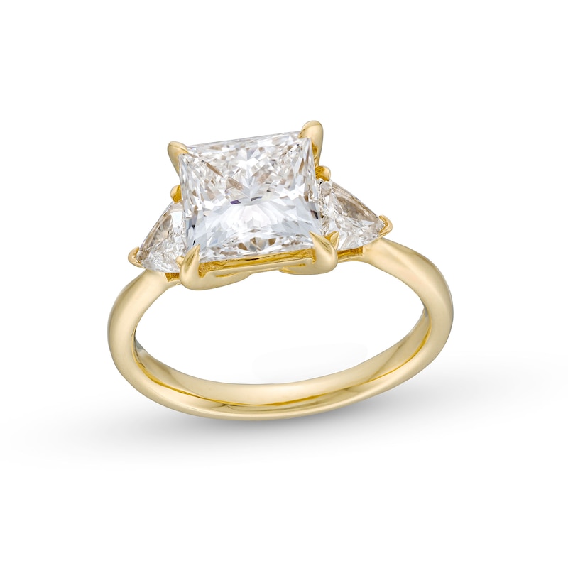 3.50 CT. T.W. Princess and Trillion-Cut Certified Lab-Created Diamond Three Stone Engagement Ring in 14K Gold (F/VS2)|Peoples Jewellers