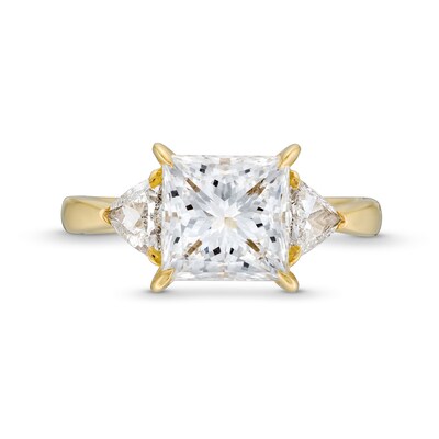 3.50 CT. T.W. Princess and Trillion-Cut Certified Lab-Created Diamond Three Stone Engagement Ring in 14K Gold (F/VS2)