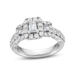 1.50 CT. T.W. Emerald-Cut Diamond Frame Past Present Future® Double Row Engagement Ring in 14K White Gold