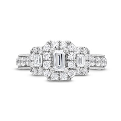 1.50 CT. T.W. Emerald-Cut Diamond Frame Past Present Future® Double Row Engagement Ring in 14K White Gold