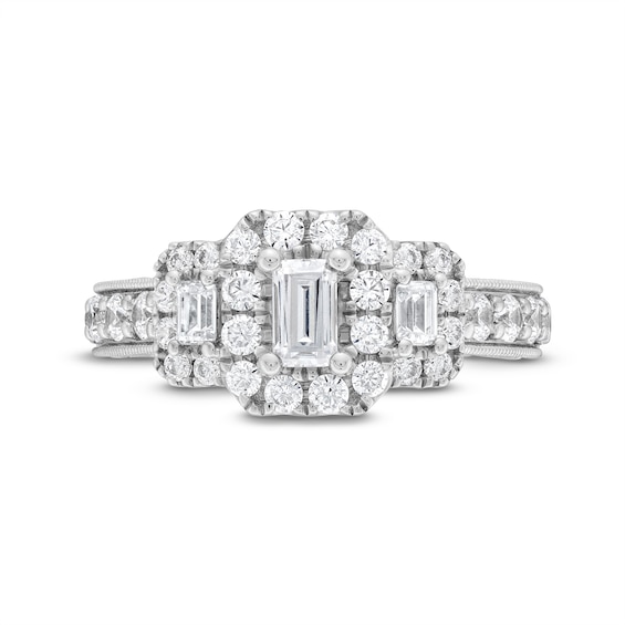 1.50 CT. T.W. Emerald-Cut Diamond Frame Past Present Future® Double Row Engagement Ring in 14K White Gold