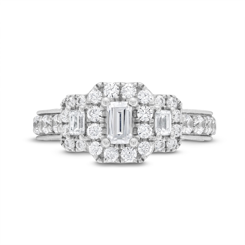 1.50 CT. T.W. Emerald-Cut Diamond Frame Past Present Future® Double Row Engagement Ring in 14K White Gold|Peoples Jewellers