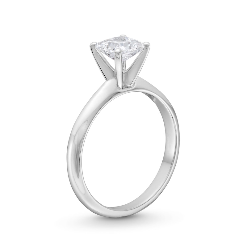 Main Image 3 of 1.00 CT. Princess-Cut Certified Diamond Solitaire Engagement Ring in 14K White Gold (J/I2)