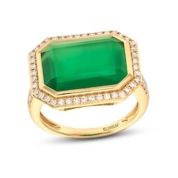 EFFY™ Collection Sideways Emerald-Cut Green Onyx and 0.29 CT. T.W. Diamond Frame Ring in 14K Gold