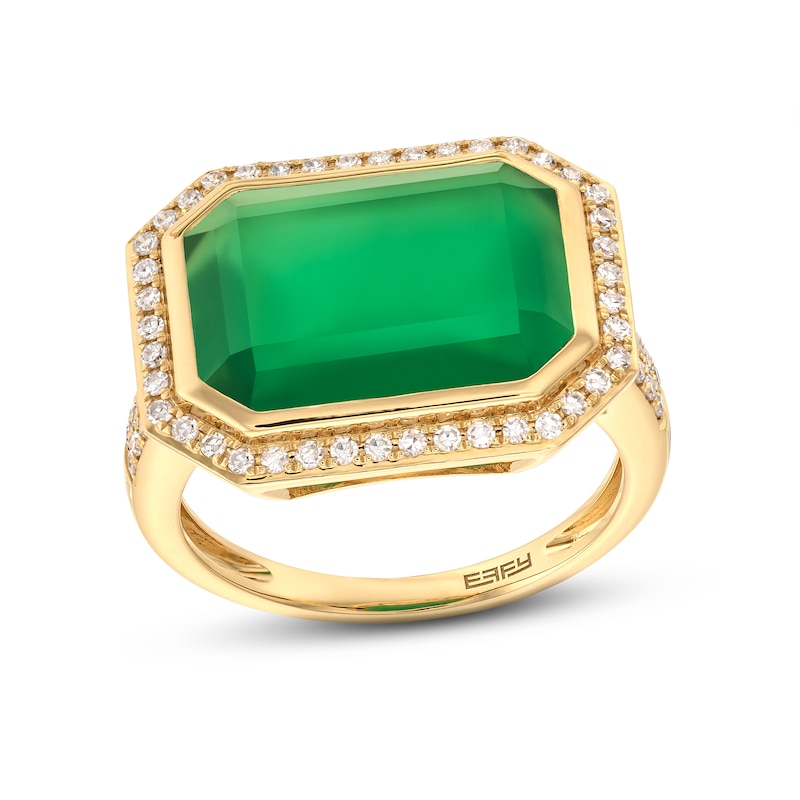 EFFY™ Collection Sideways Emerald-Cut Green Onyx and 0.29 CT. T.W. Diamond Frame Ring in 14K Gold