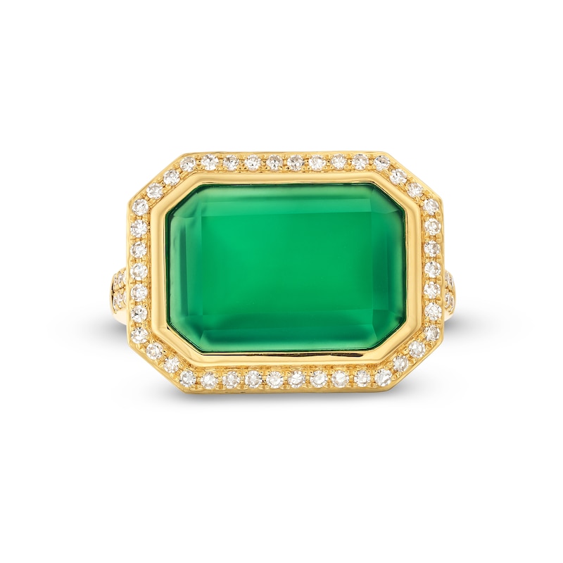 EFFY™ Collection Sideways Emerald-Cut Green Onyx and 0.29 CT. T.W. Diamond Frame Ring in 14K Gold