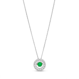 Unstoppable Love™ 4.5mm Lab-Created Emerald and White Lab-Created Sapphire Double Frame Pendant in Sterling Silver