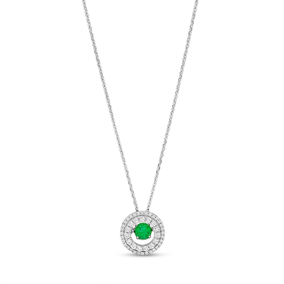 Unstoppable Love™ 4.5mm Lab-Created Emerald and White Lab-Created Sapphire Double Frame Pendant in Sterling Silver