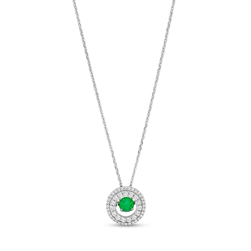 Unstoppable Love™ 4.5mm Lab-Created Emerald and White Lab-Created Sapphire Double Frame Pendant in Sterling Silver|Peoples Jewellers