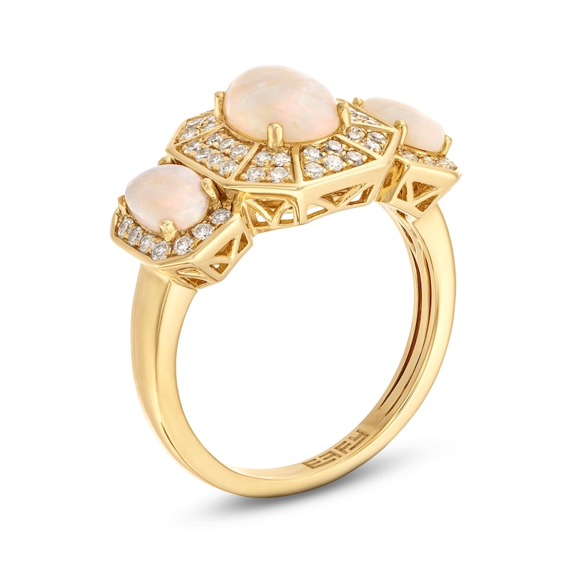 EFFY™ Collection Oval Opal and 0.37 CT. T.W. Diamond Octagon Frame Three Stone Ring in 14K Gold|Peoples Jewellers