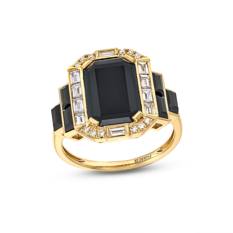 EFFY™ Collection Emerald-Cut Onyx and 0.37 CT. T.W. Diamond Frame Tri-Sides Collar Ring in 14K Gold|Peoples Jewellers