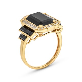 EFFY™ Collection Emerald-Cut Onyx and 0.37 CT. T.W. Diamond Frame Tri-Sides Collar Ring in 14K Gold