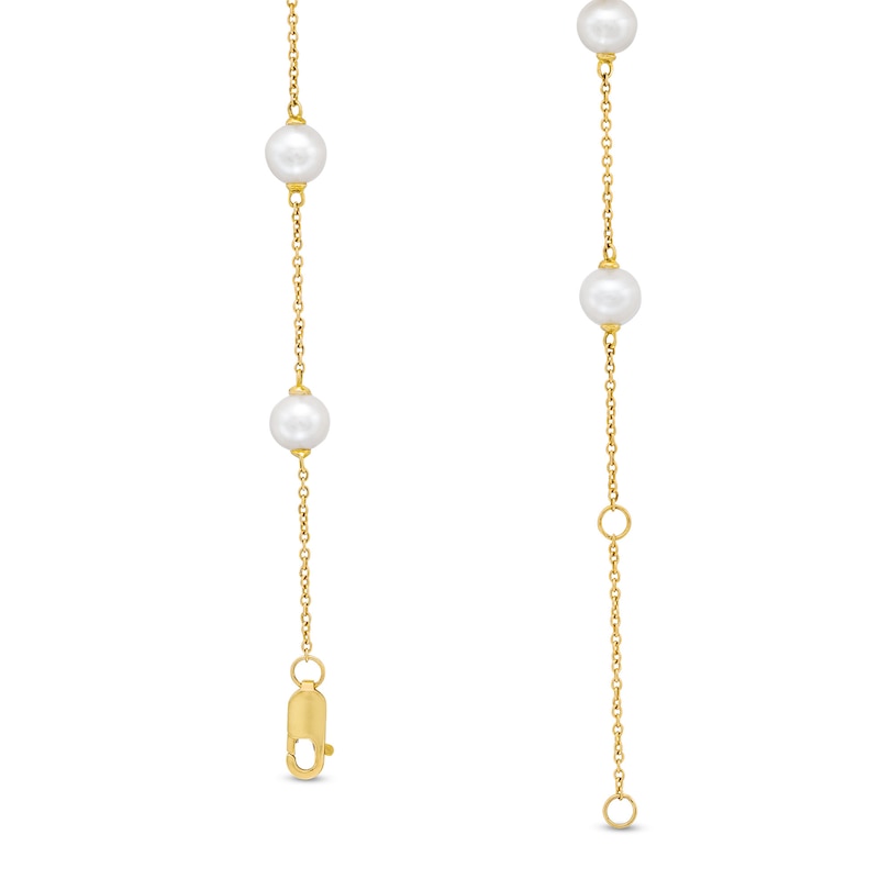 5.0mm Freshwater Cultured Pearl with Evil Eye Station Chain Bracelet in 10K Gold-7.5"|Peoples Jewellers