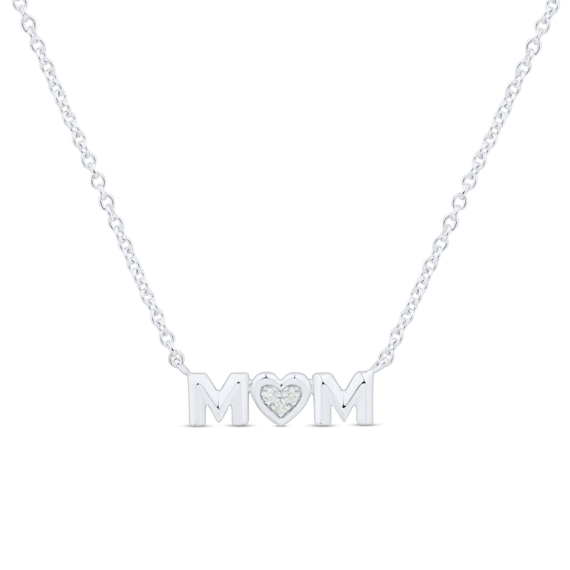 Diamond Accent "MOM" with Heart Necklace in Sterling Silver