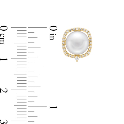 Freshwater Cultured Pearl and 0.145 CT. T.W. Diamond Cushion-Shaped Frame Stud Earrings in 10K Gold