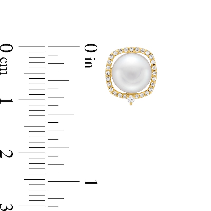 Freshwater Cultured Pearl and 0.145 CT. T.W. Diamond Cushion-Shaped Frame Stud Earrings in 10K Gold