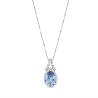 Pear-Shaped Blue and White Lab-Created Sapphire Frame Split Bail Pendant in Sterling Silver