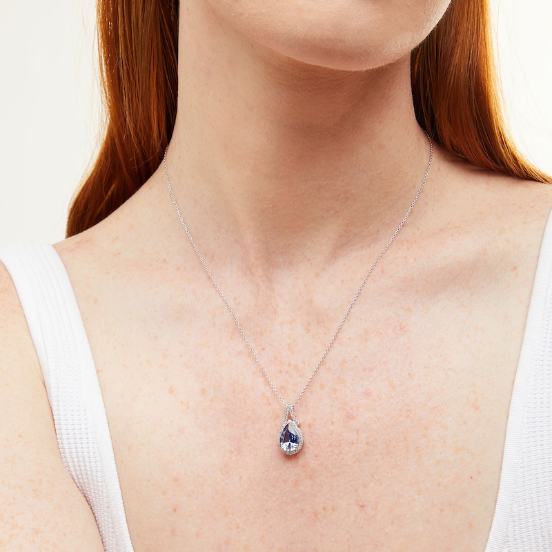 Pear-Shaped Blue and White Lab-Created Sapphire Frame Split Bail Pendant in Sterling Silver