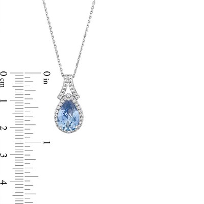 Pear-Shaped Blue and White Lab-Created Sapphire Frame Split Bail Pendant in Sterling Silver