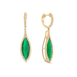 EFFY™ Collection Marquise Green Onyx and 0.29 CT. T.W. Diamond Frame Drop Earrings in 14K Gold