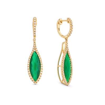 EFFY™ Collection Marquise Green Onyx and 0.29 CT. T.W. Diamond Frame Drop Earrings in 14K Gold