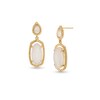 Thumbnail Image 0 of Oval and Pear-Shaped White Jade Textured Frame Drop Earrings in 14K Gold