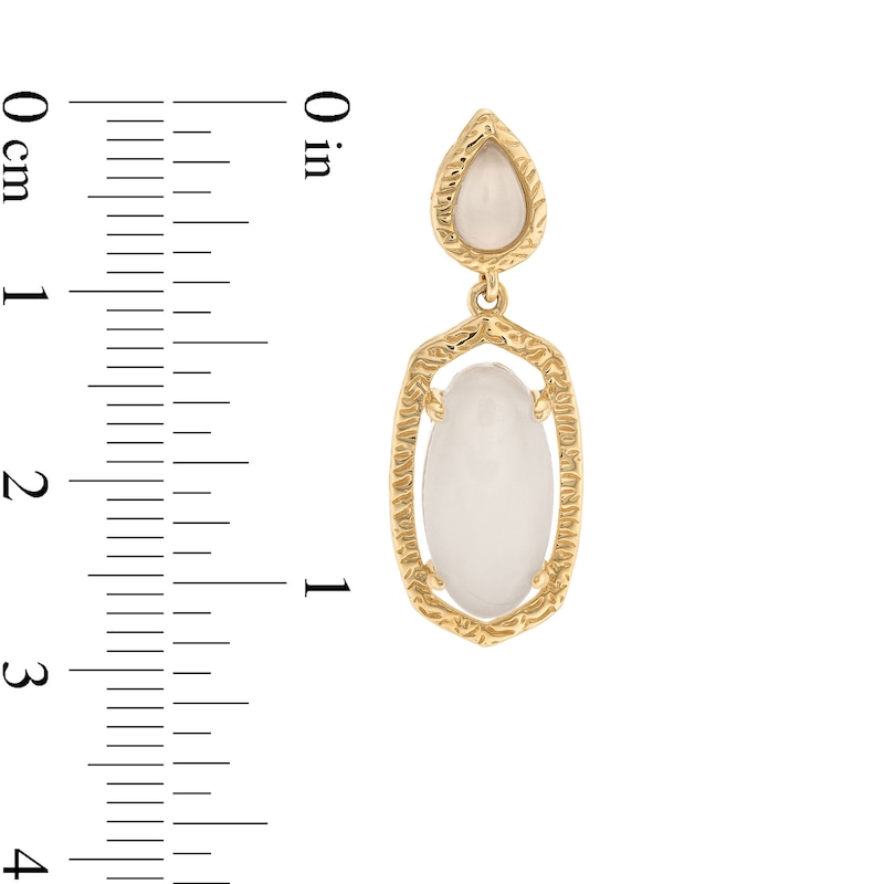 Oval and Pear-Shaped White Jade Textured Frame Drop Earrings in 14K Gold|Peoples Jewellers