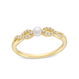 Freshwater Cultured Pearl and White Lab-Created Sapphire Infinity Twist Shank Ring in 10K Gold