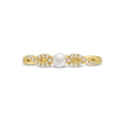 Freshwater Cultured Pearl and White Lab-Created Sapphire Infinity Twist Shank Ring in 10K Gold