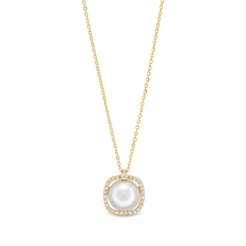 Freshwater Cultured Pearl and 0.085 CT. T.W. Diamond Cushion-Shaped Frame Pendant in 10K Gold