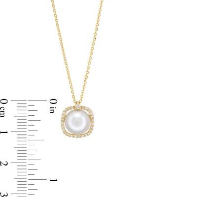 Freshwater Cultured Pearl and 0.085 CT. T.W. Diamond Cushion-Shaped Frame Pendant in 10K Gold