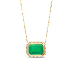 EFFY™ Collection Sideways Emerald-Cut Green Onyx and 0.18 CT. T.W. Diamond Frame Necklace in 14K Gold