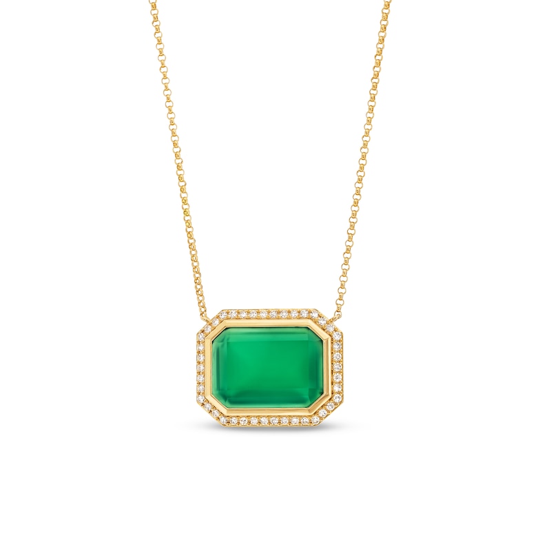 EFFY™ Collection Sideways Emerald-Cut Green Onyx and 0.18 CT. T.W. Diamond Frame Necklace in 14K Gold|Peoples Jewellers