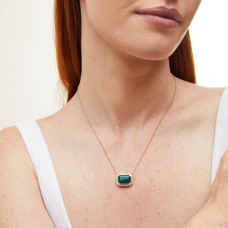 EFFY™ Collection Sideways Emerald-Cut Green Onyx and 0.18 CT. T.W. Diamond Frame Necklace in 14K Gold|Peoples Jewellers