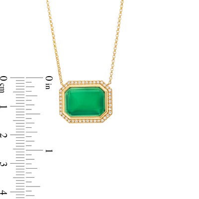 EFFY™ Collection Sideways Emerald-Cut Green Onyx and 0.18 CT. T.W. Diamond Frame Necklace in 14K Gold