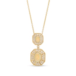 EFFY™ Collection Oval Opal and 0.45 CT. T.W. Diamond Double Octagon Frame Drop Pendant in 14K Gold