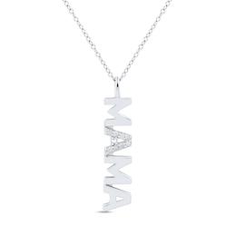 0.085 CT. T.W. Diamond &quot;MAMA&quot; Linear Sideways Drop Pendant in Sterling Silver