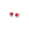 Thumbnail Image 1 of 4.0mm Certified Ruby and 0.085 CT. T.W. Diamond Frame Stud Earrings in 14K Gold